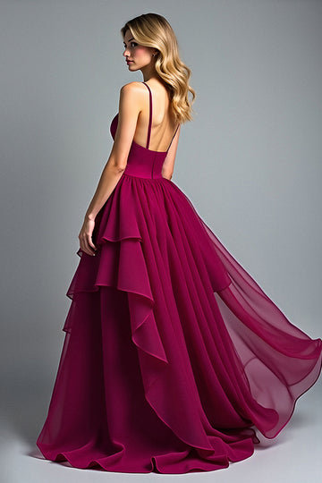 Burgundy Spaghetti Straps A Line Long Formal Dress
